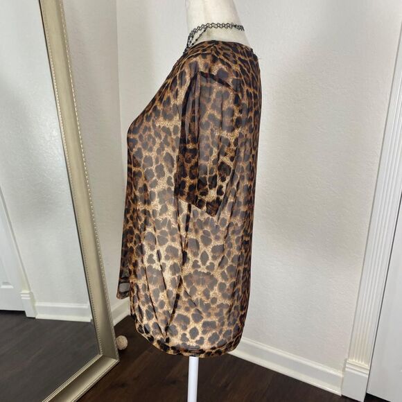 Early 2000's Grunge Bratty Party Euro Sheer Animal Leopard Mesh Blouse Top L - Picture 6 of 9